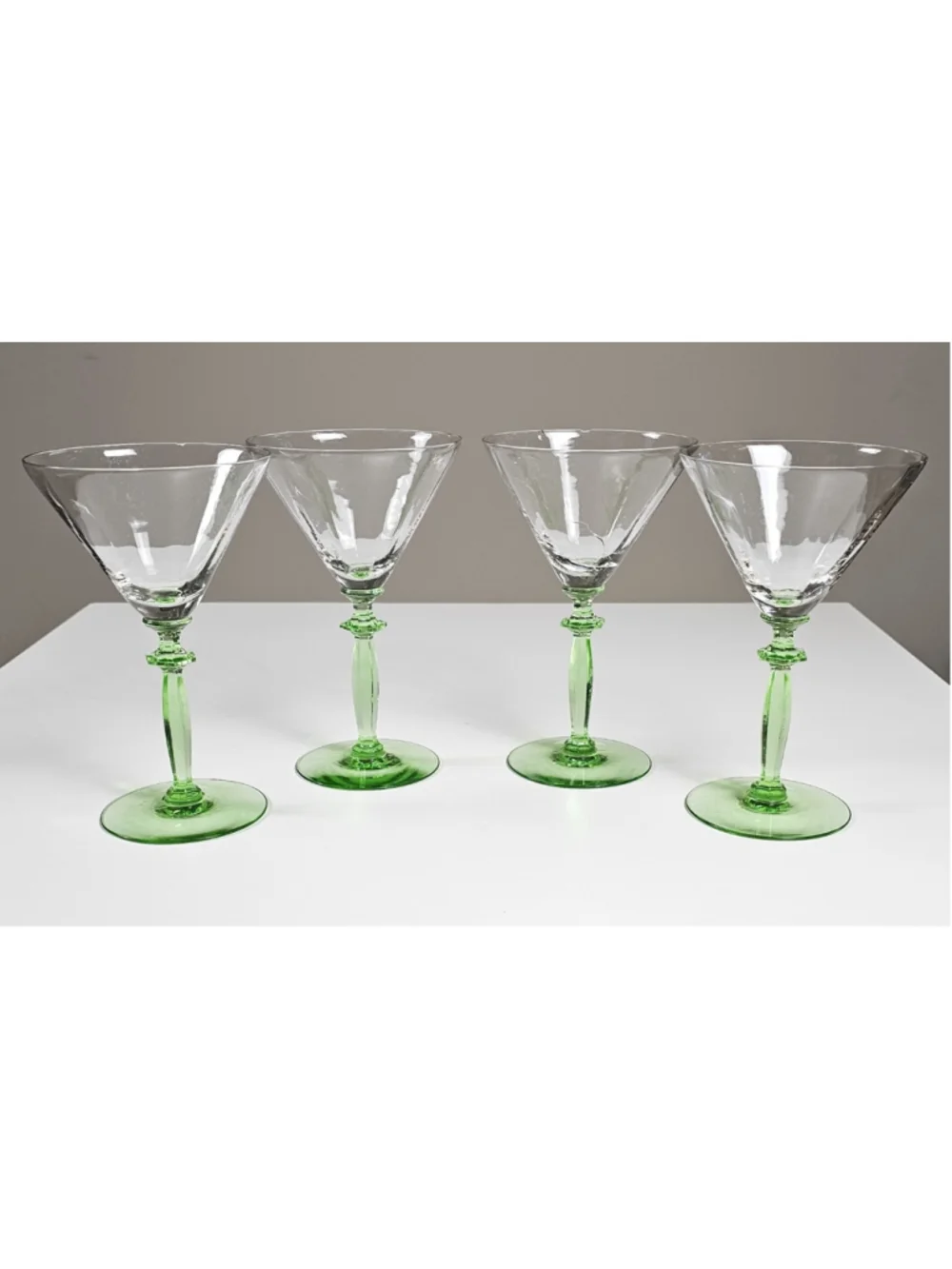 Elegant Green Uranium Stem Cocktail/Martini Glasses Set of 4 As-Is / Crafts